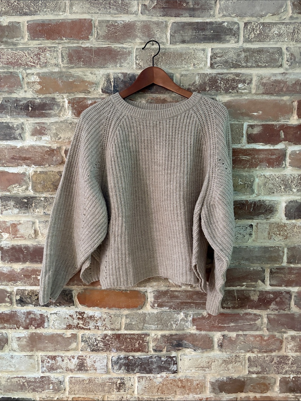 Relaxed Rib-Knit Crewneck Sweater in Taupe